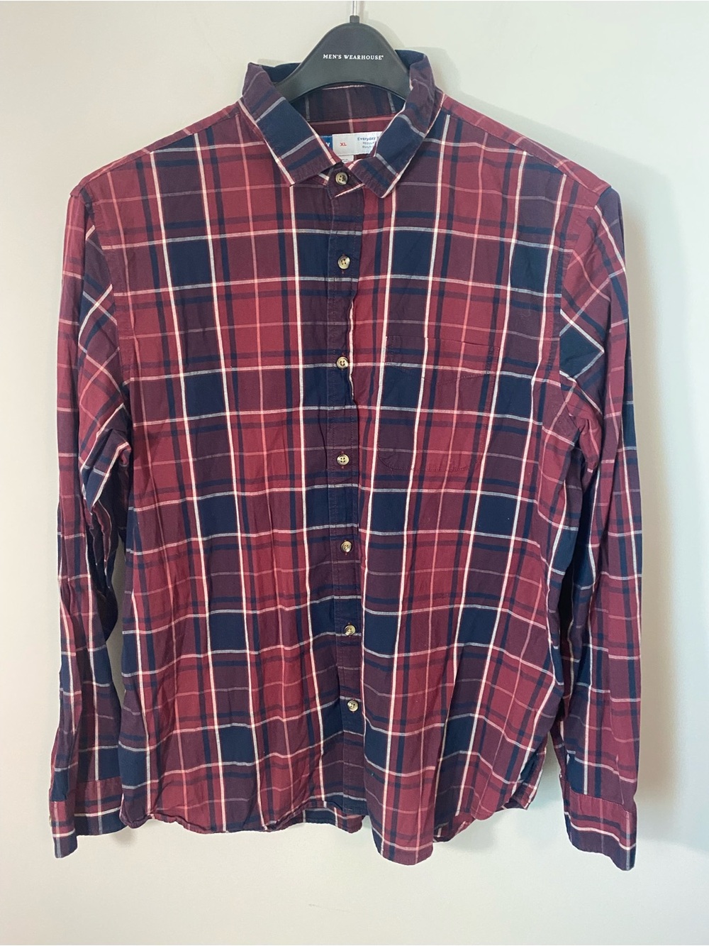 Old Navy Men's Red & Navy Plaid Button-Down Shirt